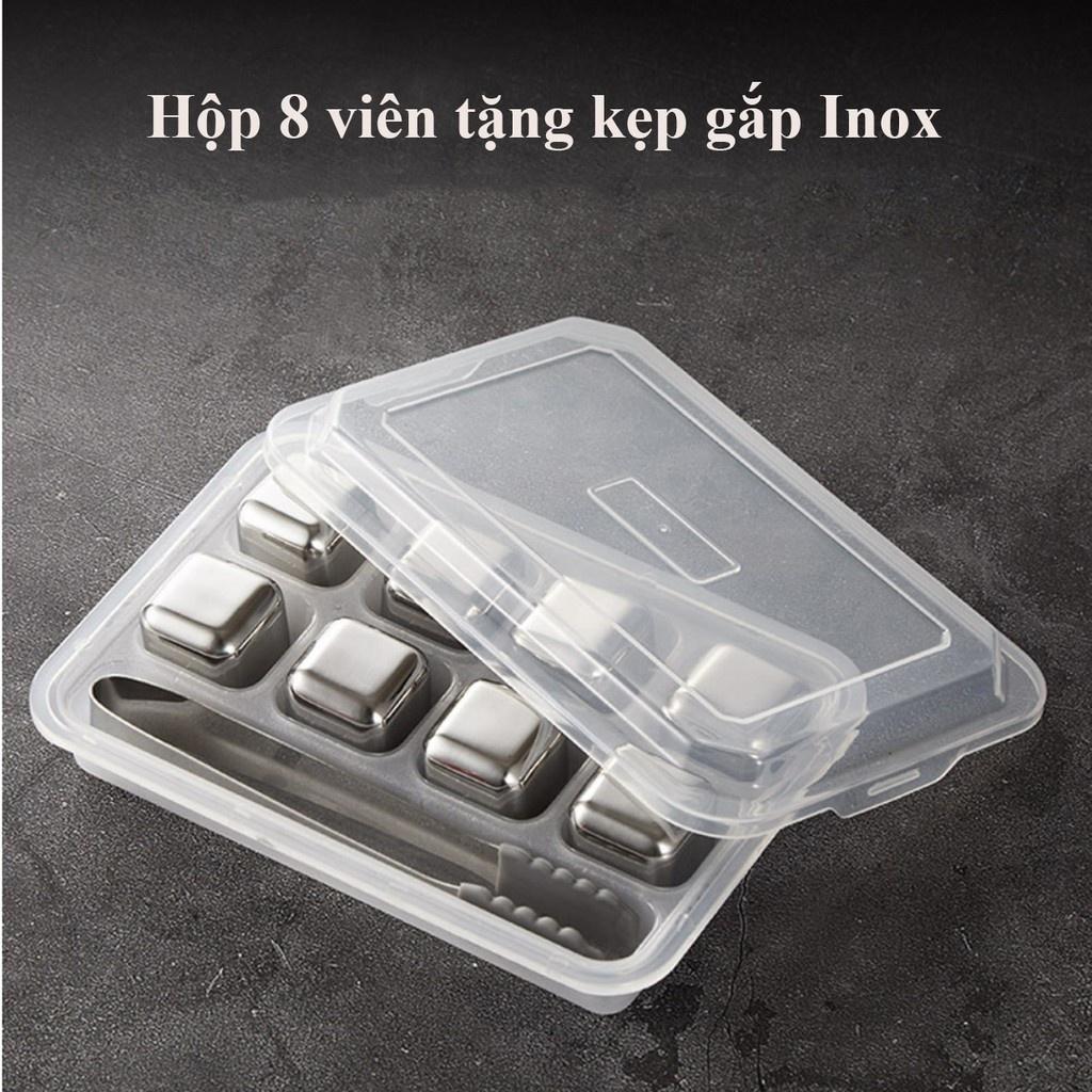 KHAY ĐÁ LẠNH VĨNH CỬU INOX 304 CAO CẤP KHÔNG TAN - HỘP 8 VIÊN ĐÁ TẶNG KẸP GẮP