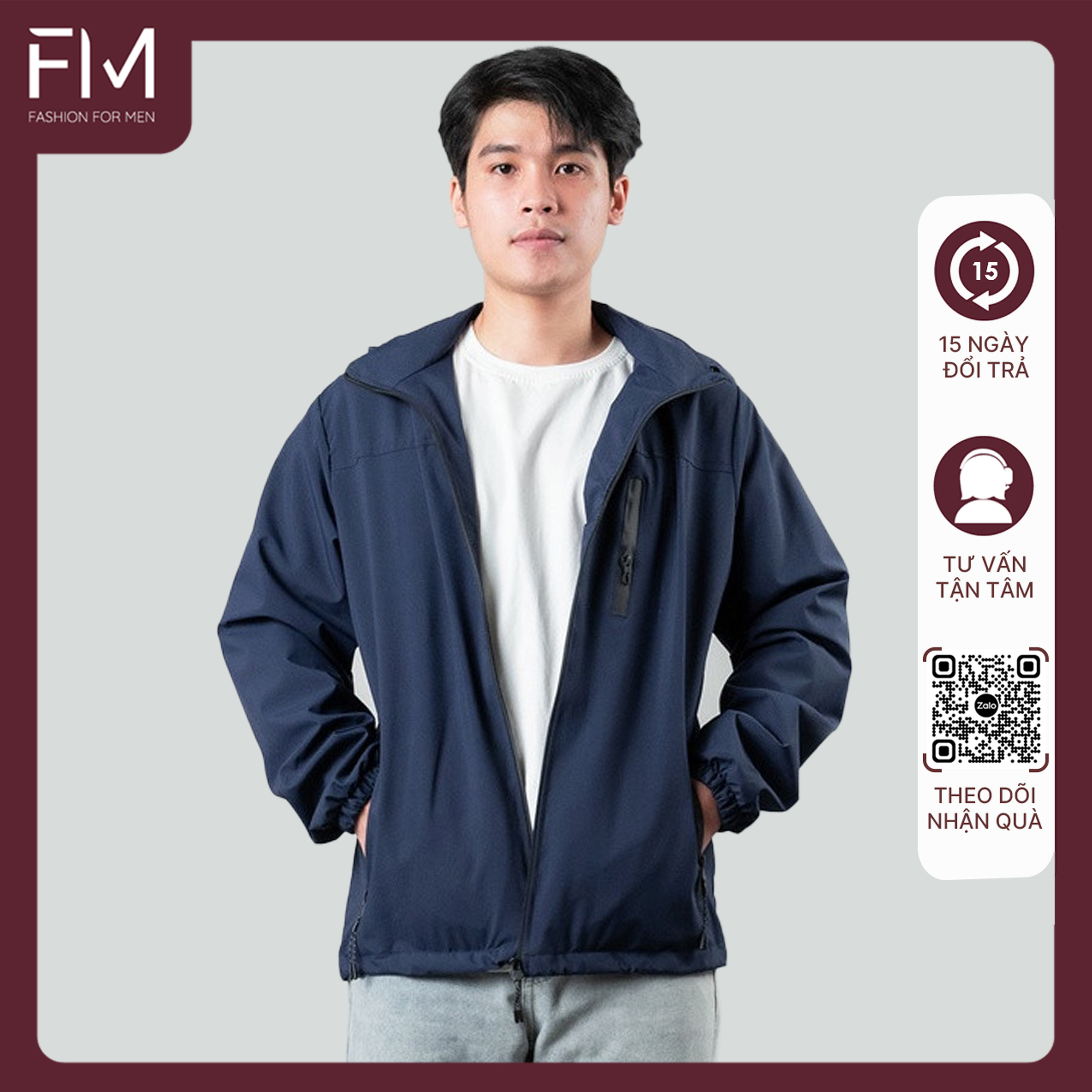 Áo khoác dù chống nắng nam, có 3 ngăn túi khóa kéo nón có thể tách rời tiện lợi - FORMENSHOP - FMTHT050