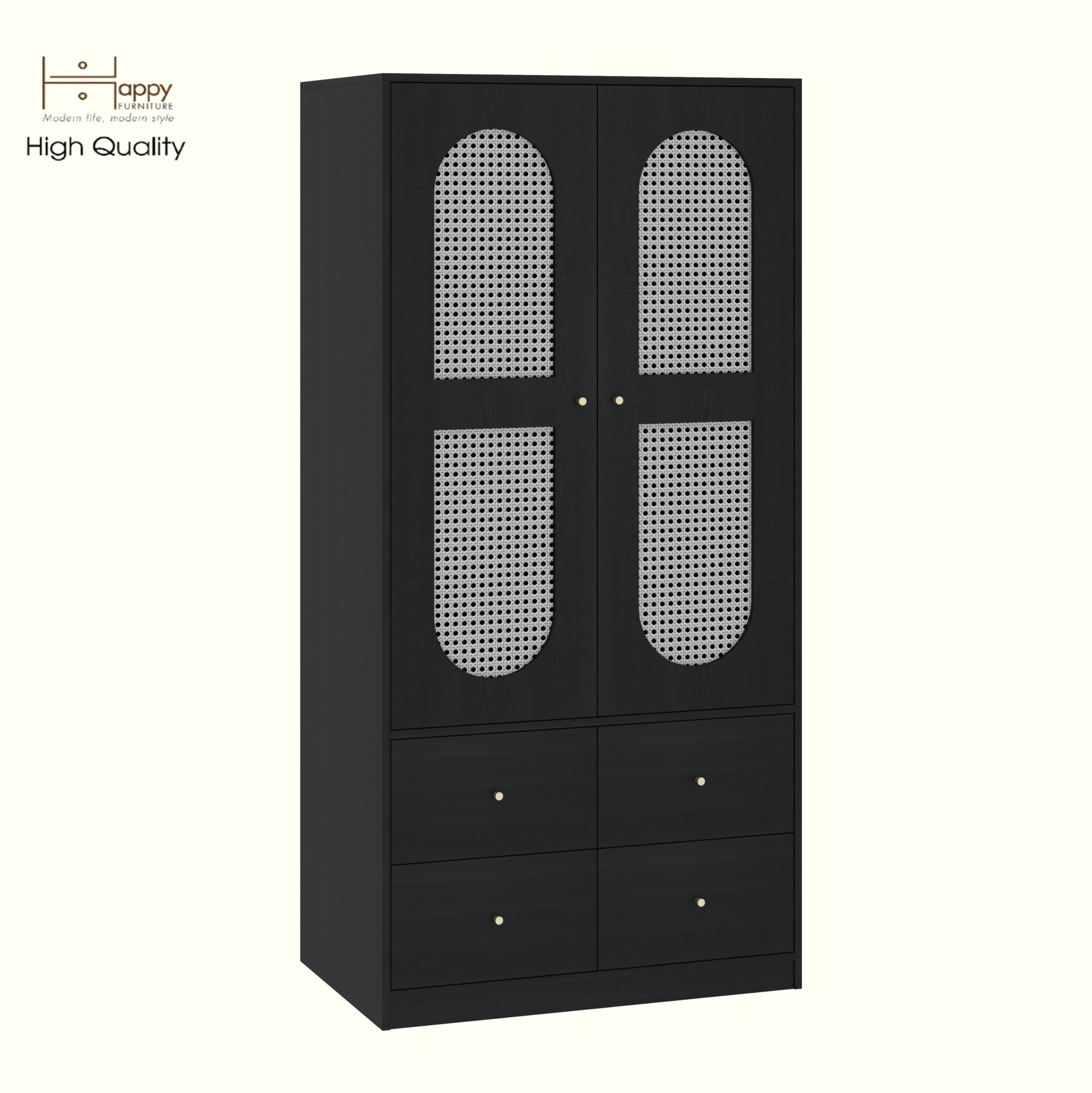 HAPPY FURNITURE , Tủ quần áo 2 cửa mở 4 ngăn kéo - MAY , TCM_249 , 92cm x 59cm x 190cm DxRxC