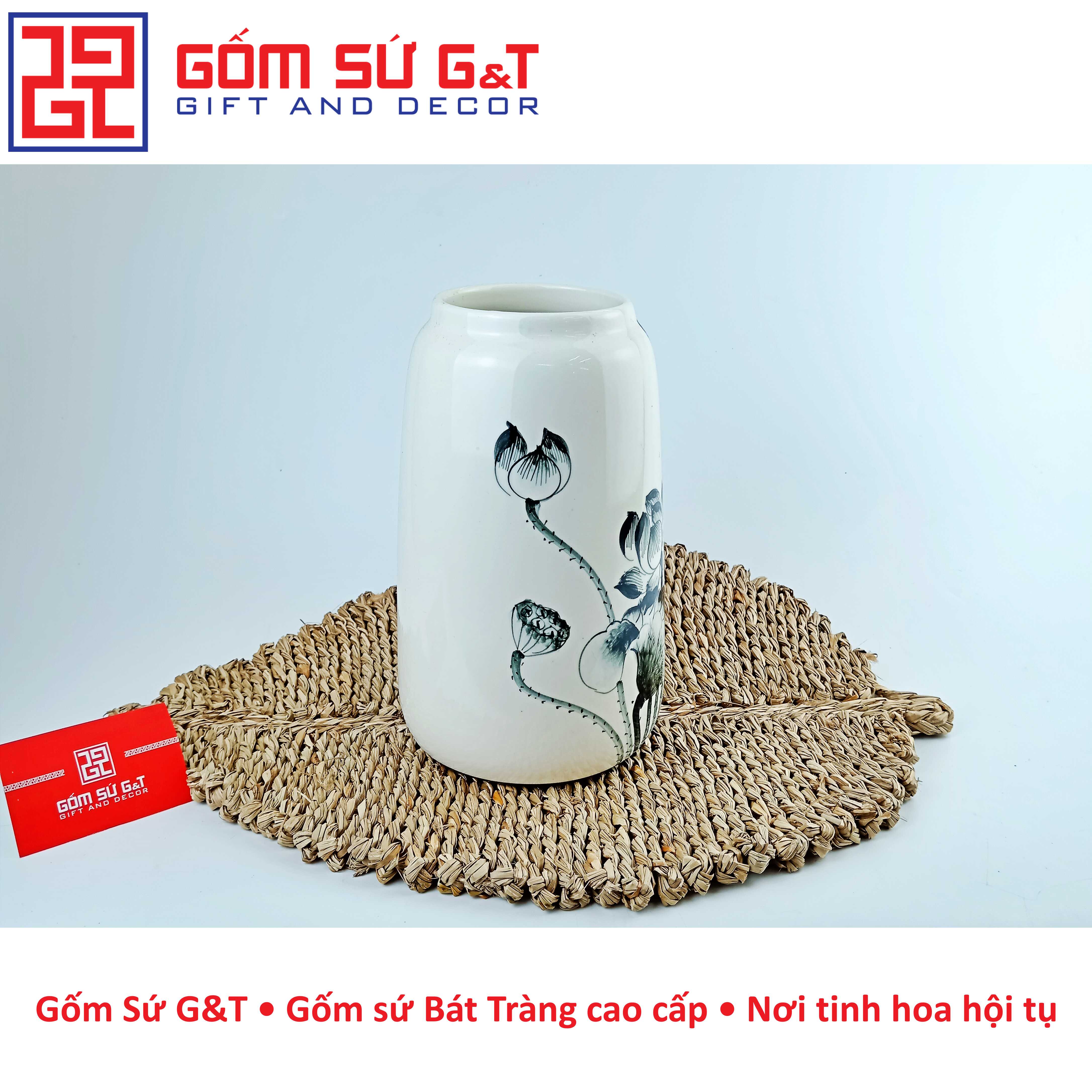 Lọ hoa dáng đu đủ vẽ sen tràm Gốm Sứ G&amp;T