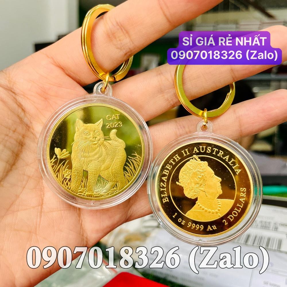 Cặp Móc khóa Tiền Xu Con Mèo Úc Vàng Bạc 2023 treo chìa xe máy, ô tô NELI