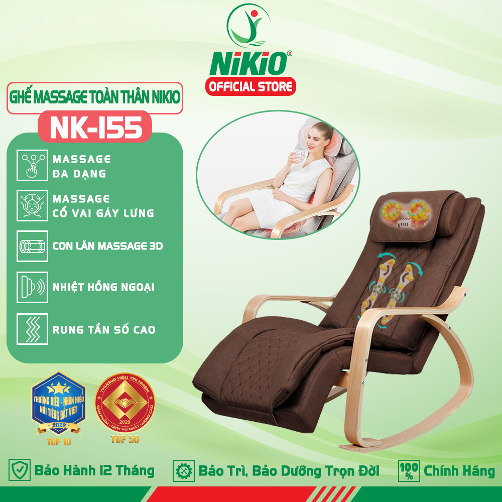 Ghế Massage Toàn Thân Nikio NK-155 - Kỹ Thuật Mát Xa Shiatsu Nhật Bản, Xoa Bóp Chuyên Sâu, Công Nghệ Rung Tần Số Cao Kết Hợp Nhiệt Hồng Ngoại Tân Tiến - Ghế Bập Bênh Thư Giãn, Giảm Stress Tại Nhà - Cải Thiện Sức Khỏe Và Chất Lượng Giấc Ngủ