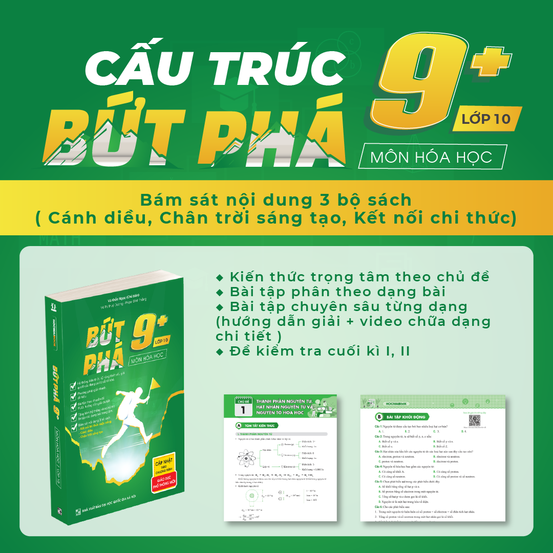 Combo 3 cuốn Bứt phá 9+ lớp 10 môn Toán, Lí, Hóa  (theo chương trình GDPT mới)