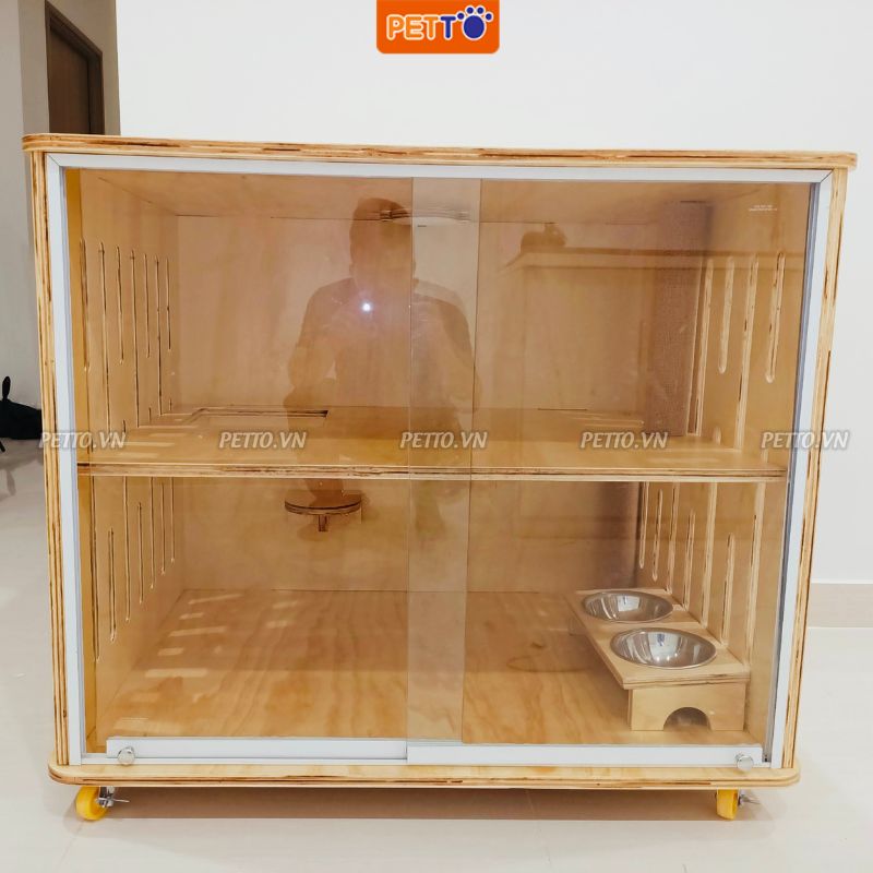 Tủ nuôi mèo bằng gỗ 2 TẦNG thiết kế CHẮC CHẮN kèm ĐÈN LED , bát ăn sang trọng sản xuất TẬN XƯỞNG CC037