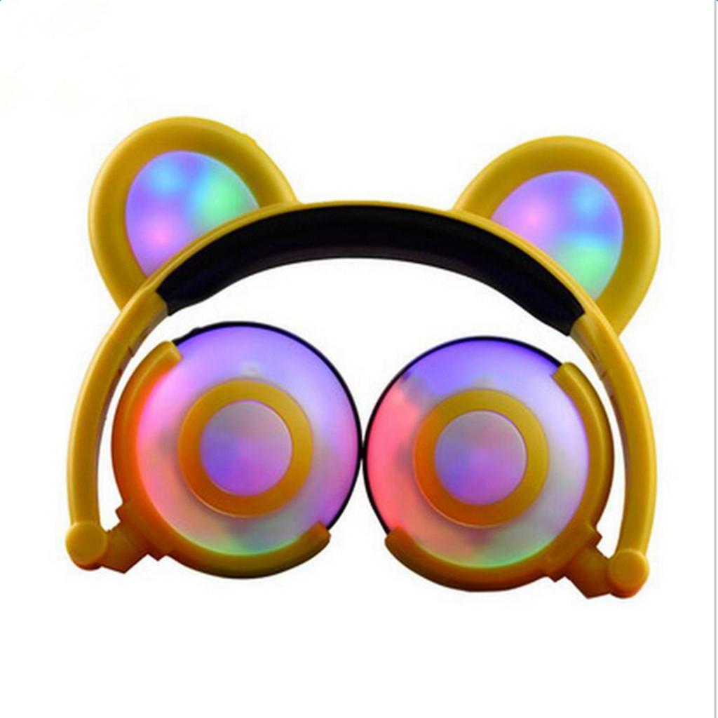 Foldable LED light Flashing Glowing Bear Ear Headphone Gaming Headset