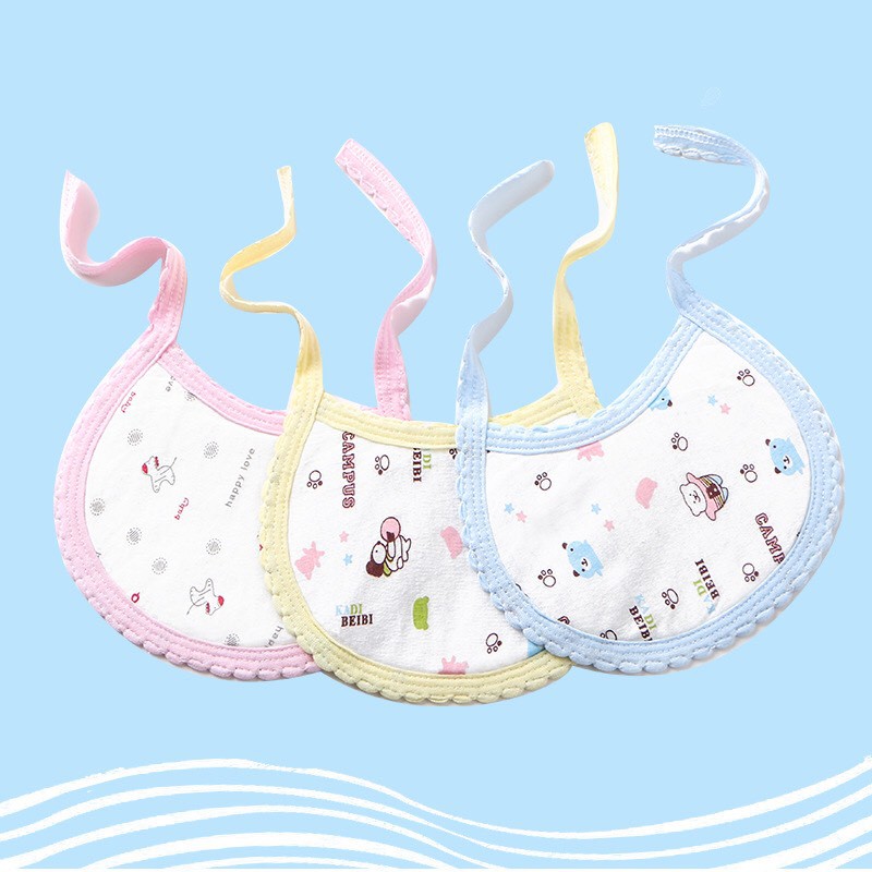 Set 3 Yếm Tròn Trần Bông Cotton 3 Lớp Siêu Thấm Hút Cho Bé (Giao màu ngẫu nhiên)