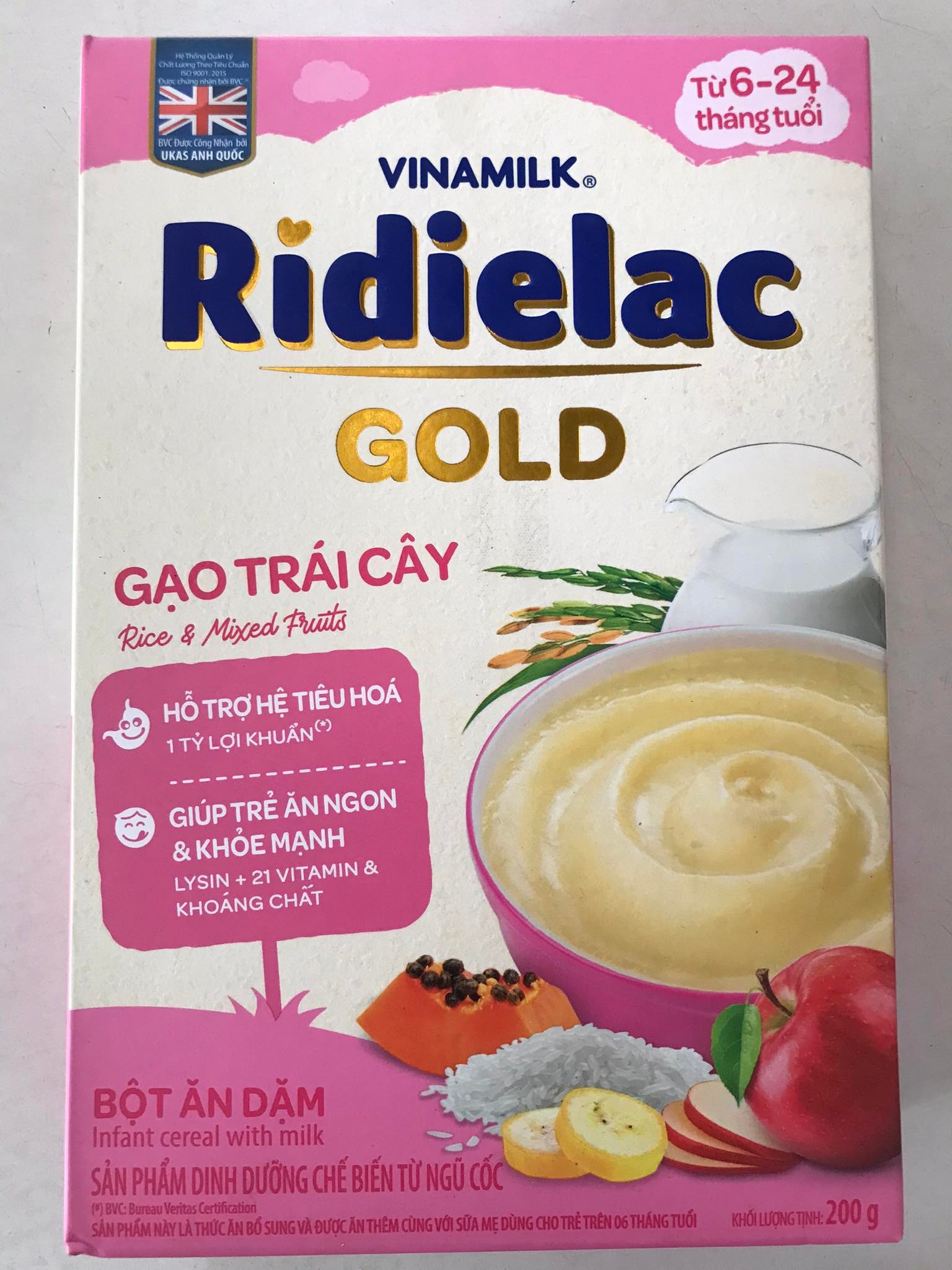 Combo 2 hộp BỘT ĂN DẶM 
RIDIELAC GOLD GẠO TRÁI CÂY - 
HỘP GIẤY 200G