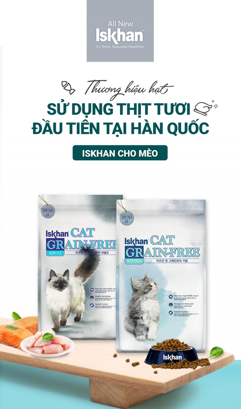 [ 2.5KG ] - Thức ăn hạt không ngũ cốc cho mèo trưởng thành ISKHAN .