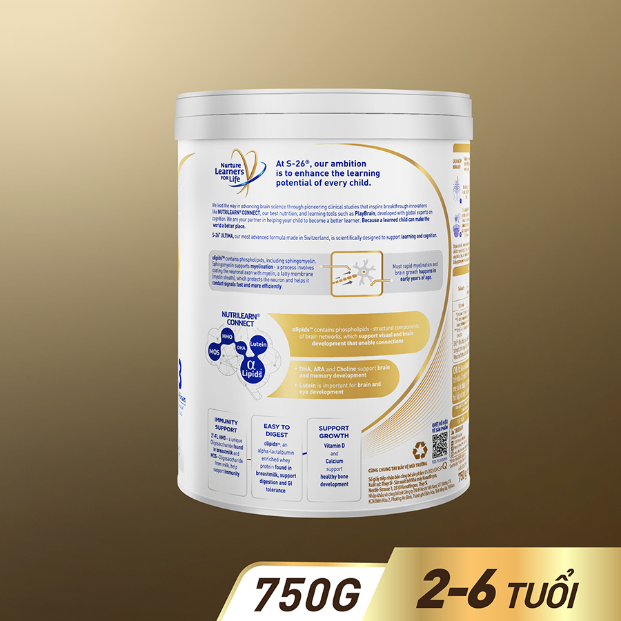 [Made in Switzerland] Sữa bột công thức S-26 ULTIMA 3 750G với hợp chất NUTRILEARN CONNECT giúp tăng tốc độ kết nối não bộ cho bé từ 2 - 6 tuổi