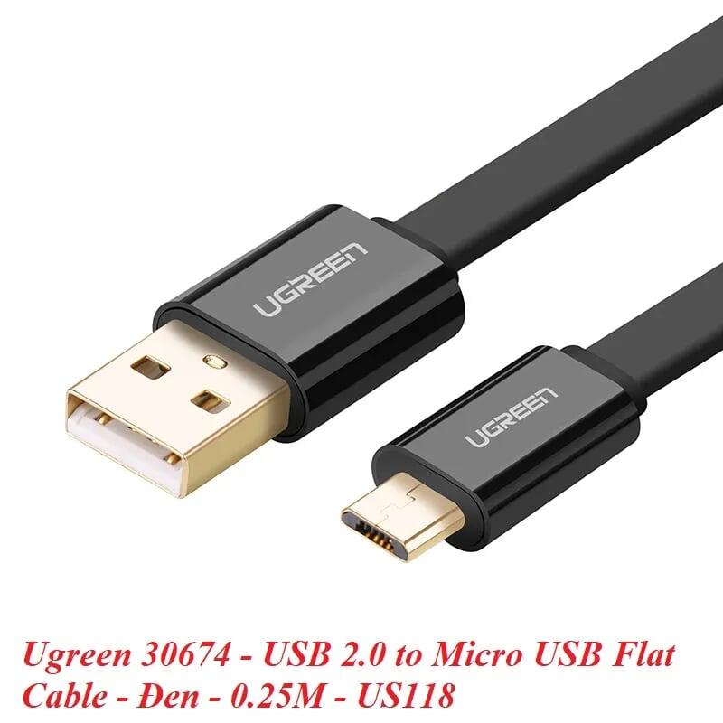 Ugreen UG30674US118TK 0.25M màu Đen Cáp sạc truyền dữ liệu USB 2.0 sang MICRO USB dáng dẹt - HÀNG CHÍNH HÃNG