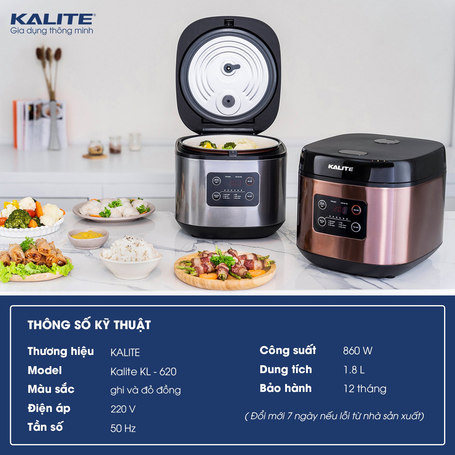 Nồi Cơm Cao Tần Kalite KL-620 Sang Trọng Thương Hiệu Úc Gồm 8 Chế Độ Nấu Dung Tích 1.8 Lít  Công Suất 860 W - Hàng Chính Hãng