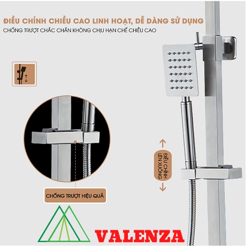 Bộ sen cây tắm đứng inox sus304 nóng lạnh Valenza  SCV-01 cao cấp