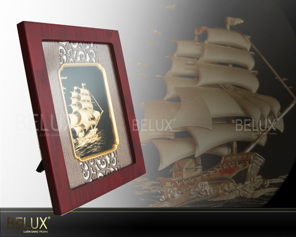 Tranh thuận buồm xuôi gió dát vàng 24k kt 23 x 25cm