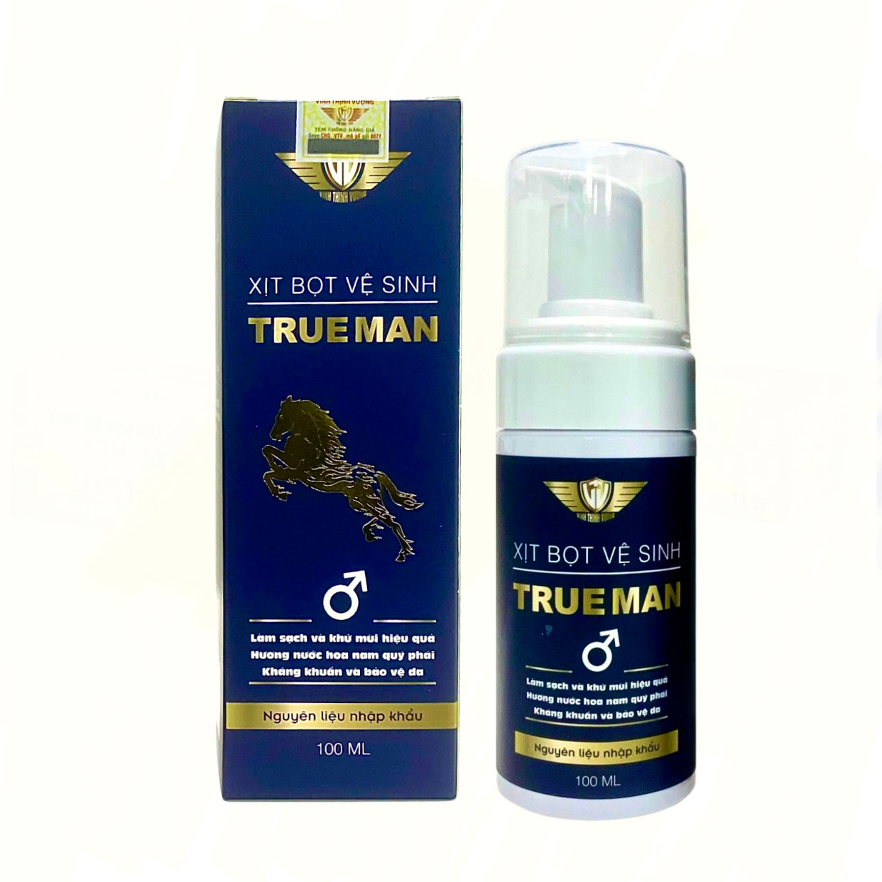 Chai xịt bọt vệ sinh nam giới True Man, 100ml, Kingphar, kháng khuẩn, nấm, khử hôi