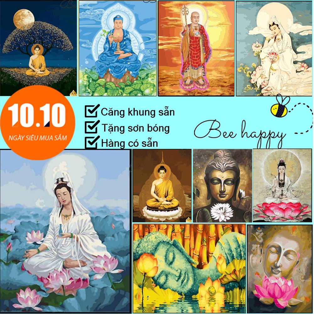 Tranh Sơn Dầu Số Hóa Phật Giáo BEE HAPPY Tranh Tự Tô Màu, Nhiều Mã, Căng Khung Sẵn, Tặng Kèm Sơn Bóng