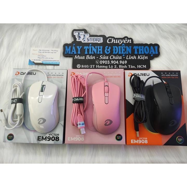 Chuột Gaming DAREU EM908 Pink / Black / White (LED RGB, BRAVO sensor)