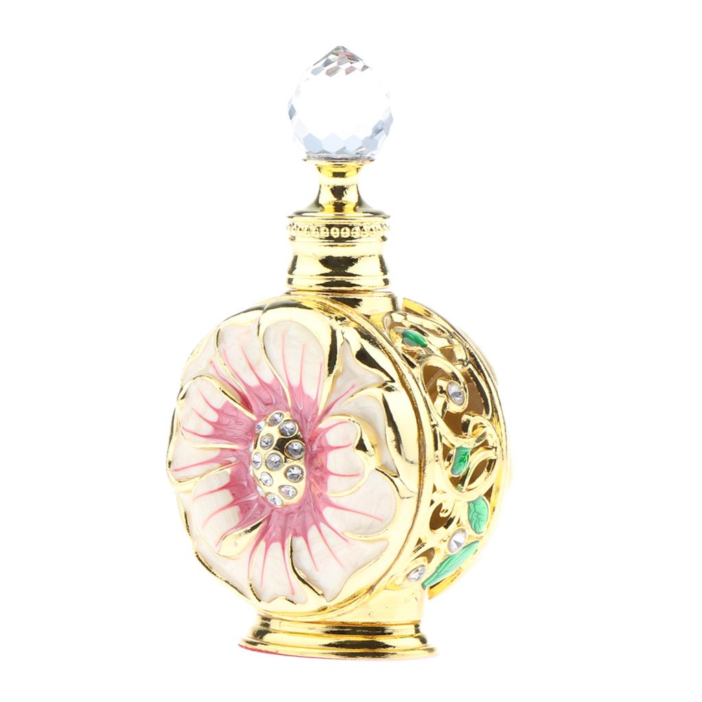 Vintage Antique Empty Refillable Perfume Essential Oil Bottle Container Red Gold