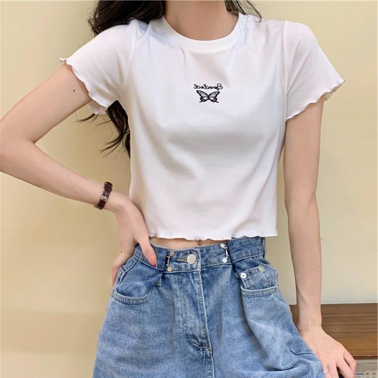 Áo Croptop ôm tay ngắn hình bướm, áo croptop body ngắn tay chất co giãn phong cách ulzzang Hàn Quốc C32 - Maoshop
