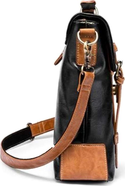 Men's Fashion Business Pu Leather Messenger Bag - Black