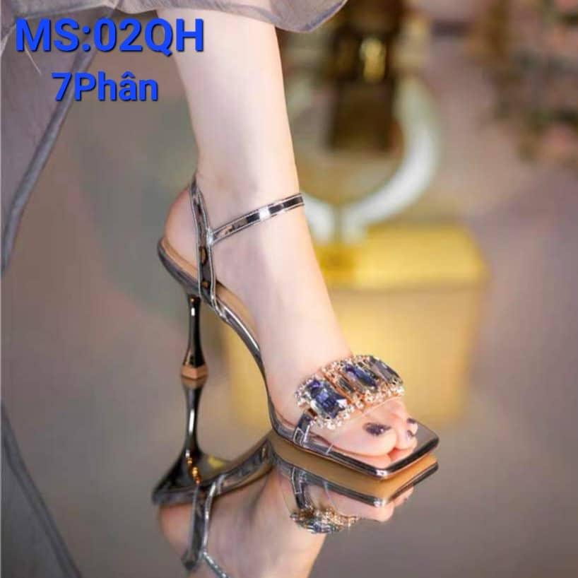 Giày Sandal Cao Gót Nữ 7 Phân Gót Nhọn Quai Đính Đá Mẫu Mới - MS 02 02QH