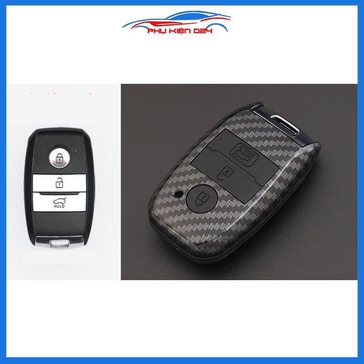 Ốp vỏ bọc chìa khóa xe Sorento sợi nhựa cacbon kèm móc treo Inox