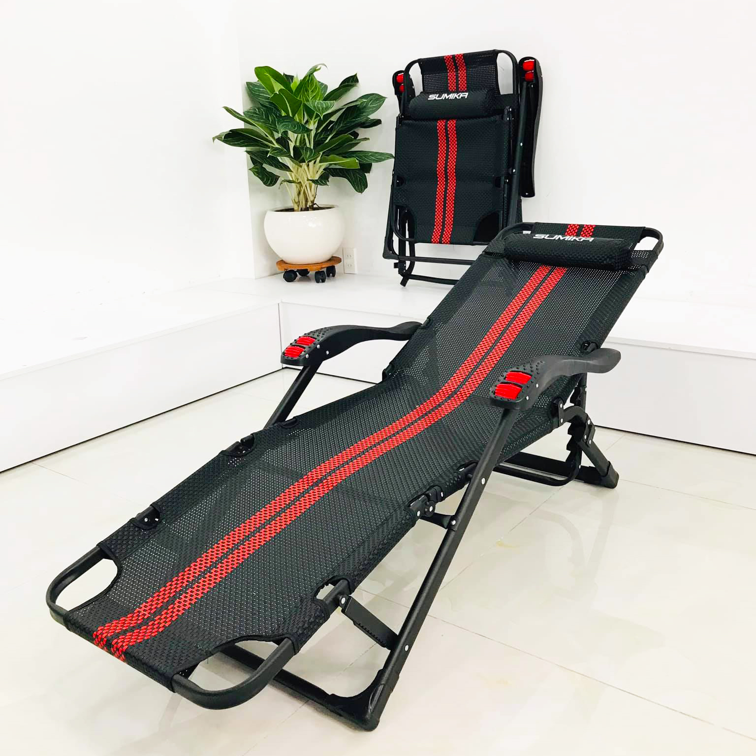 Ghế xếp thư giãn ngã giường SUMIKA 168A - Vải lưới Teslin cao cấp, tải trọng 300kg, có lăn massage tay