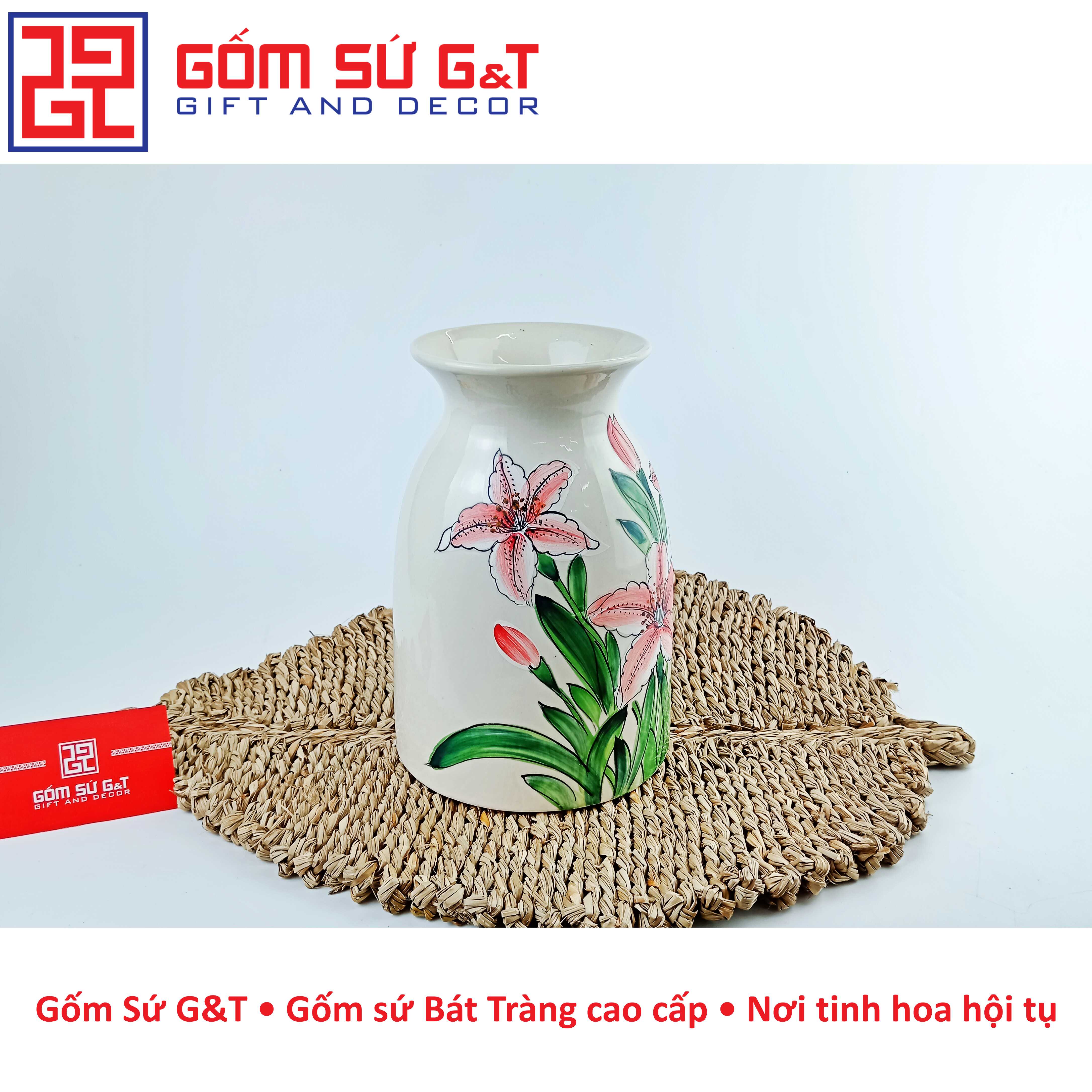 Lọ hoa dáng phích miệng loe vẽ hoa loa kèn Gốm Sứ G&amp;T