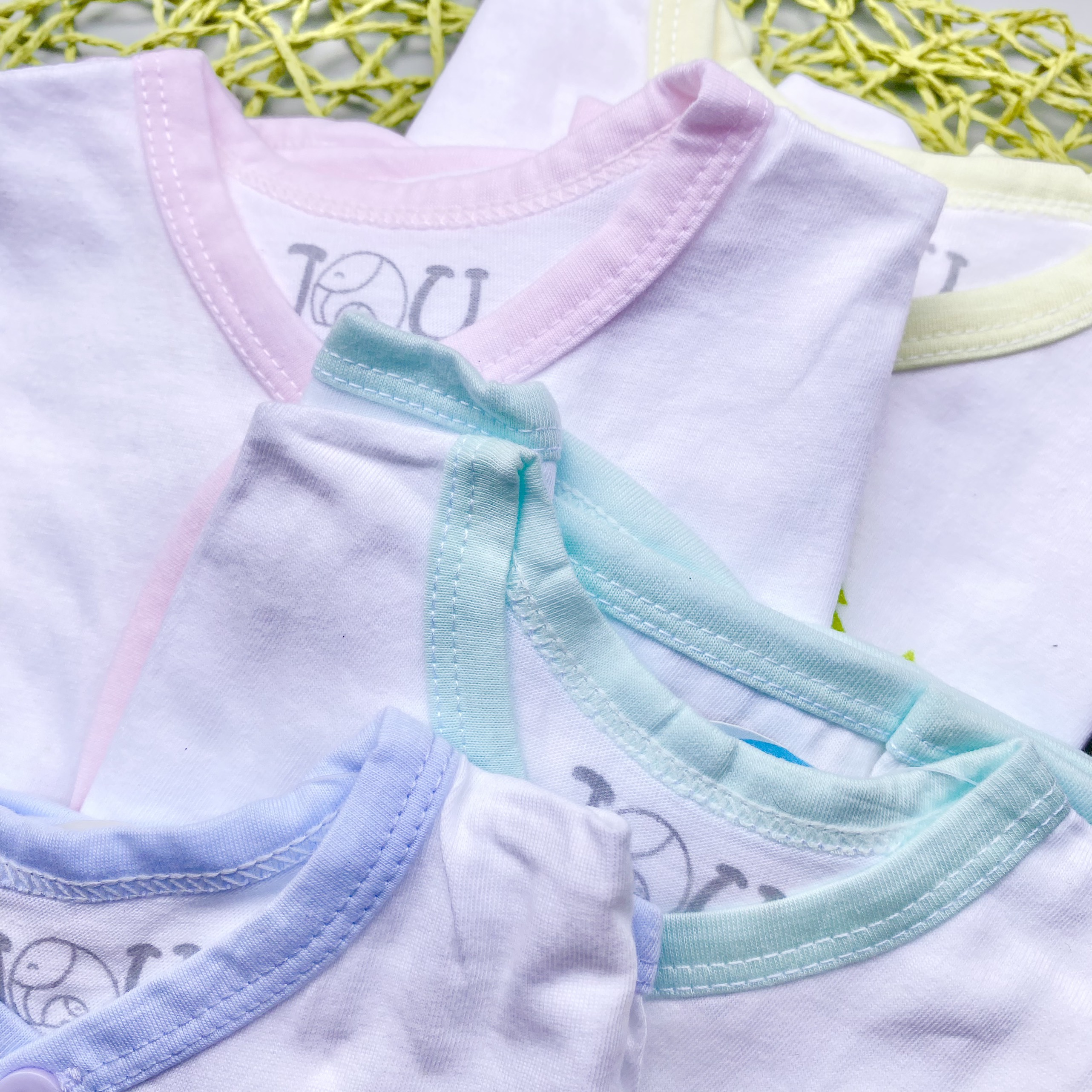 (J04TN) ÁO CÀI XÉO TAY NGẮN TRẮNG VIỀN CHO BÉ 3-11kg - JOU - Viền Xanh Ngọc