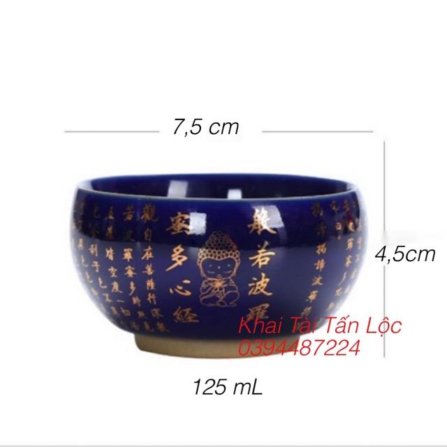 Chén trà sứ Cảnh Đức Bát Nhã Tâm Kinh và lá Bồ đề dát vàng