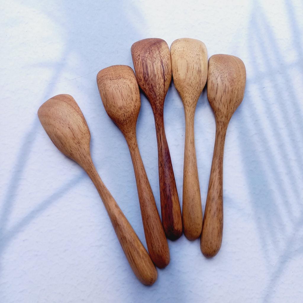 Thìa Gỗ Nhỏ Múc Gia Vị, Thìa Múc Trà Cà Phê, Miệng Vuông 13.5x2.5cm, Thìa Chụp Ảnh Decor