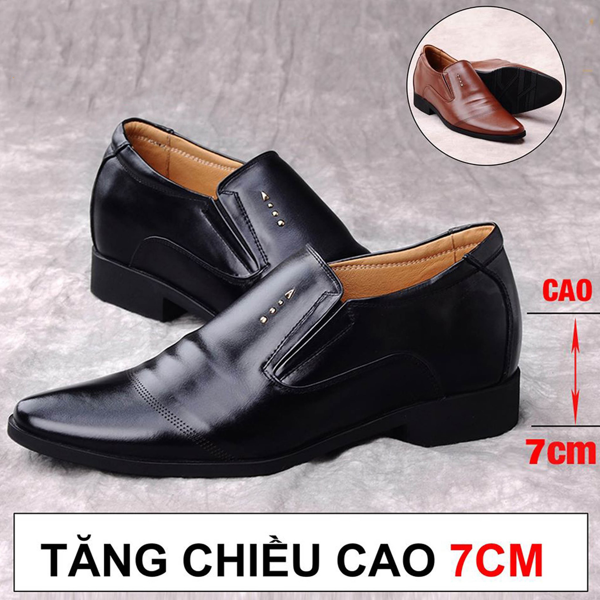 Giày Tăng Chiều Cao Nam - 7CM BÍ MẬT DA BÒ ĐẾ CAO SU