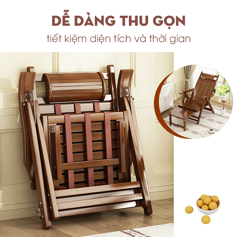 Ghế người già, ghế tựa gia đình bằng gỗ tre Ghế gấp ngoài trời ban công tiếp khách - hàng chính hãng