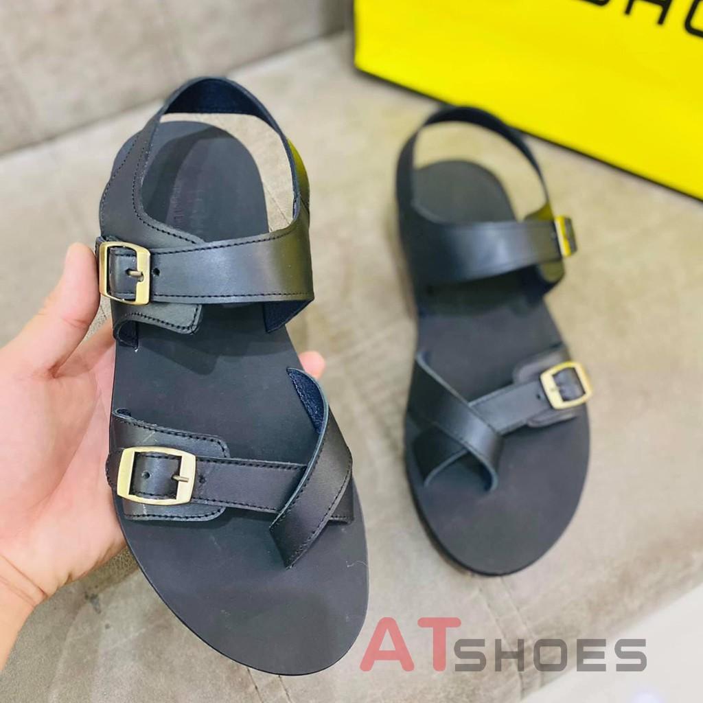 Dép Sandal Unisex Cao Cấp Da Bò Thật Sandal Xỏ Ngón Nam Nữ Trẻ Trung Đế Caosu Chống Nước Atshoes XDxsg211