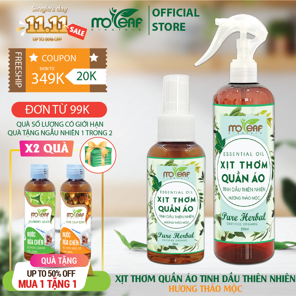 Xịt Thơm Quần Áo Hương THẢO MỘC Moleaf giúp làm phẳng quần áo, khử mùi ẩm mốc với mùi trái cây nhiệt đới ngọt ngào, thanh mát, có thể thay thế nước xả vải, nước hoa