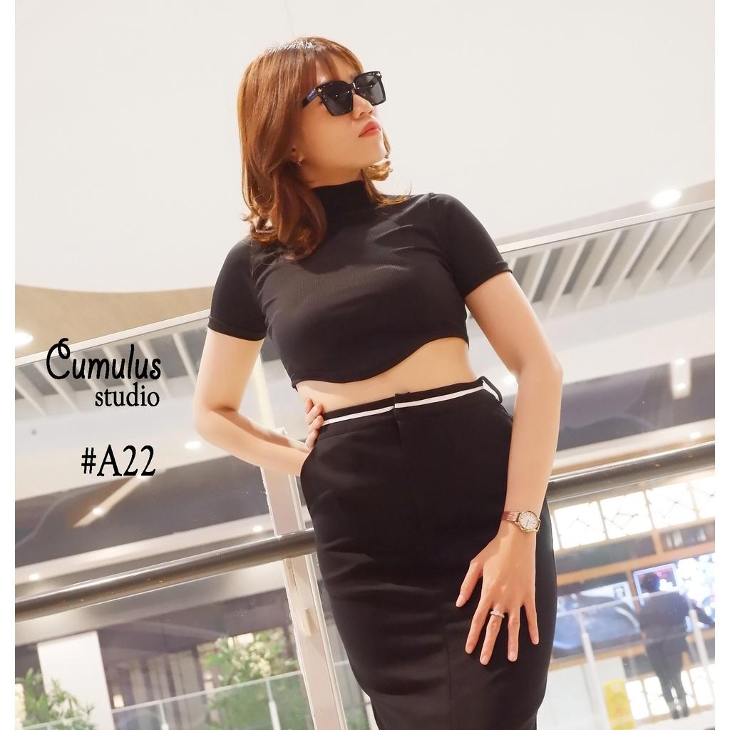 Áo croptop cổ cao lai bầu Cumulus chất thun gân lạnh A22