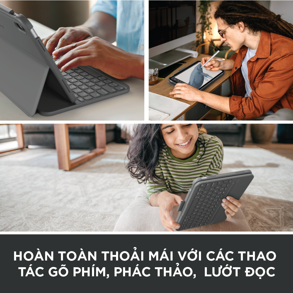 Bao da kèm phím Logitech Slim Folio dành cho iPad 10.9 inch Gen 10 - Bluetooth, Pin 3 năm, chống thấm nước - Hàng chính hãng