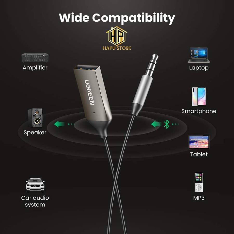 Bộ thu Bluetooth 5.0 Ugreen 70601 tích hợp mic đàm thoại chính hãng - Hàng Chính Hãng