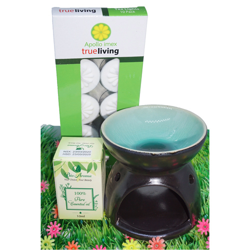 Combo đèn xông tinh dầu nến số 1 + tinh dầu sả chanh 10ml Bio Aroma tặng kèm 10 viên nến tealight (đèn giao màu ngẫu nhiên)