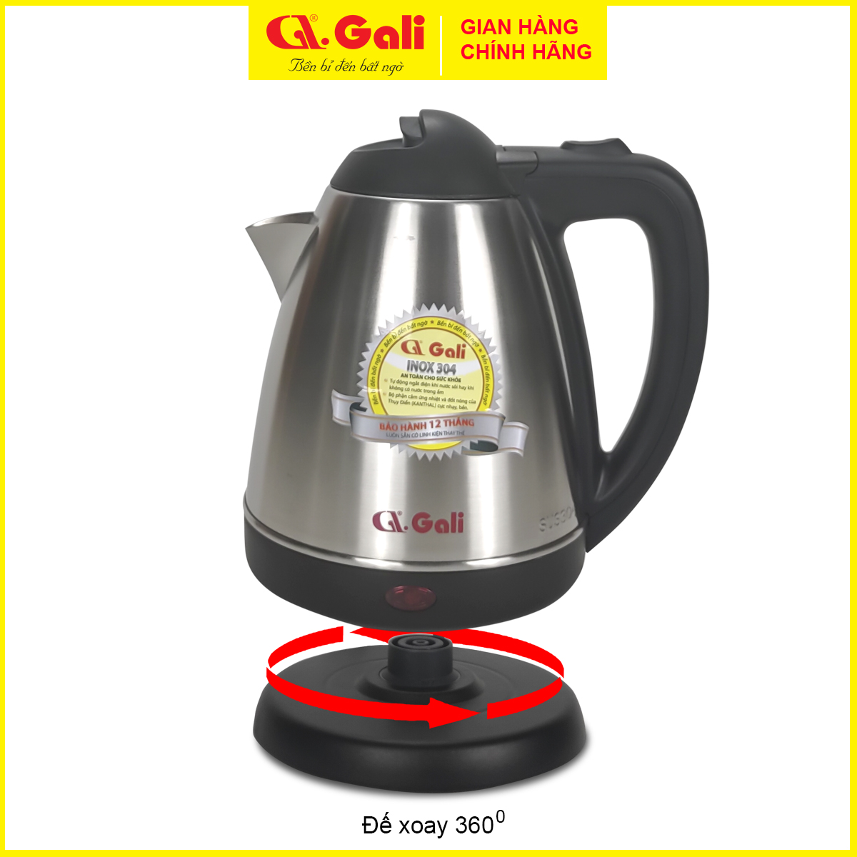 Ấm đun nước siêu tốc Gali dung tích lớn 5 lít, thân bình inox 304, đun sôi tự động ngắt điện, không phôi nhiễm, bảo hành 24 tháng Gali., hàng chính hãng 100%