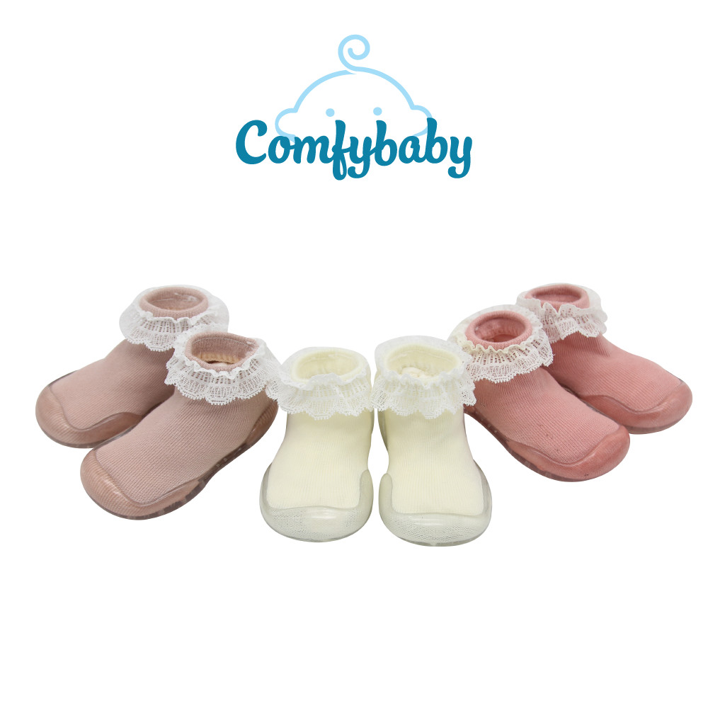 Giày bún tập đi dạng tất cao cổ đế cao su chống trượt cho bé gái-  phong cách Hàn Quốc Comfybaby GG003