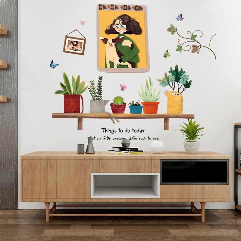 Decal dán tường Chậu cây BDA6015 trang trí phòng khách, phòng ngủ đẹp