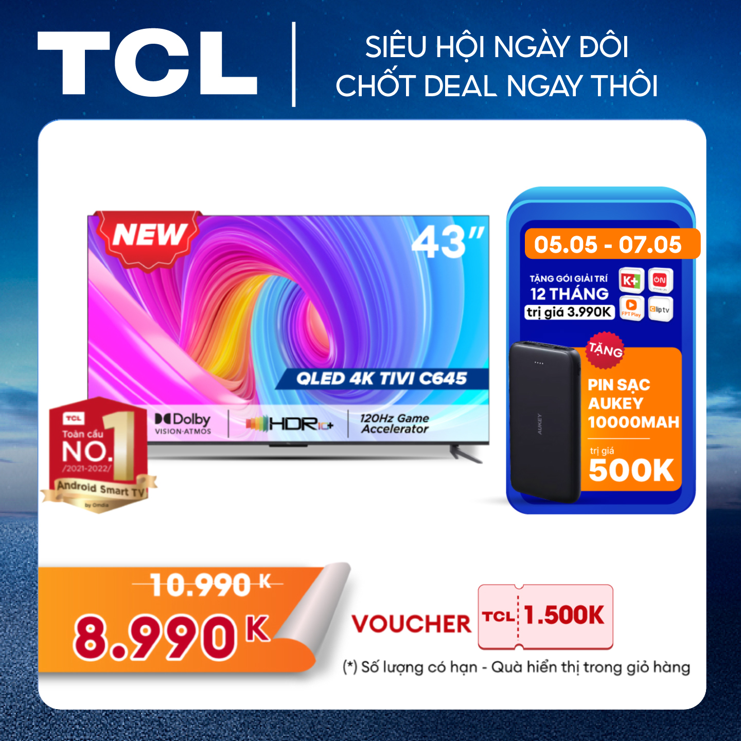 QLED TV 4K UHD - Tivi 43''- TCL 43C645 - Tivi 43 inch - Tivi cao cấp