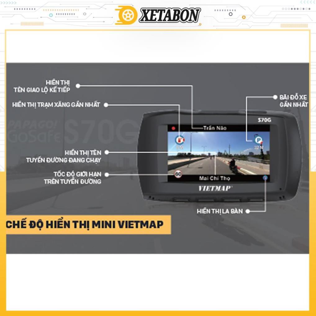VIETMAP PAPAGO S70G - Camera Hành Trình Ô tô Chống Thấm Nước, Cảm Biến Ảnh Của Sony, Bản Đồ Vietmap S1 + Thẻ 32G