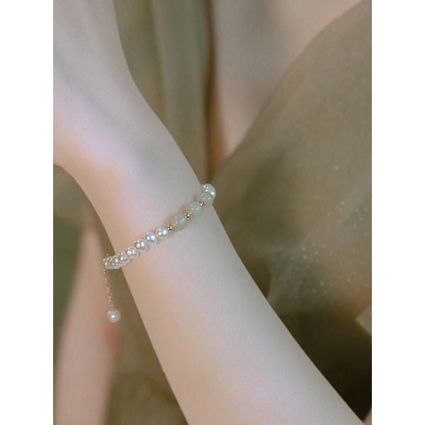 Vòng Tay Đá Xanh Mix Hạt Ngọc Trai Nước Ngọt 6ly- Trường Thịnh Ngọc Trai