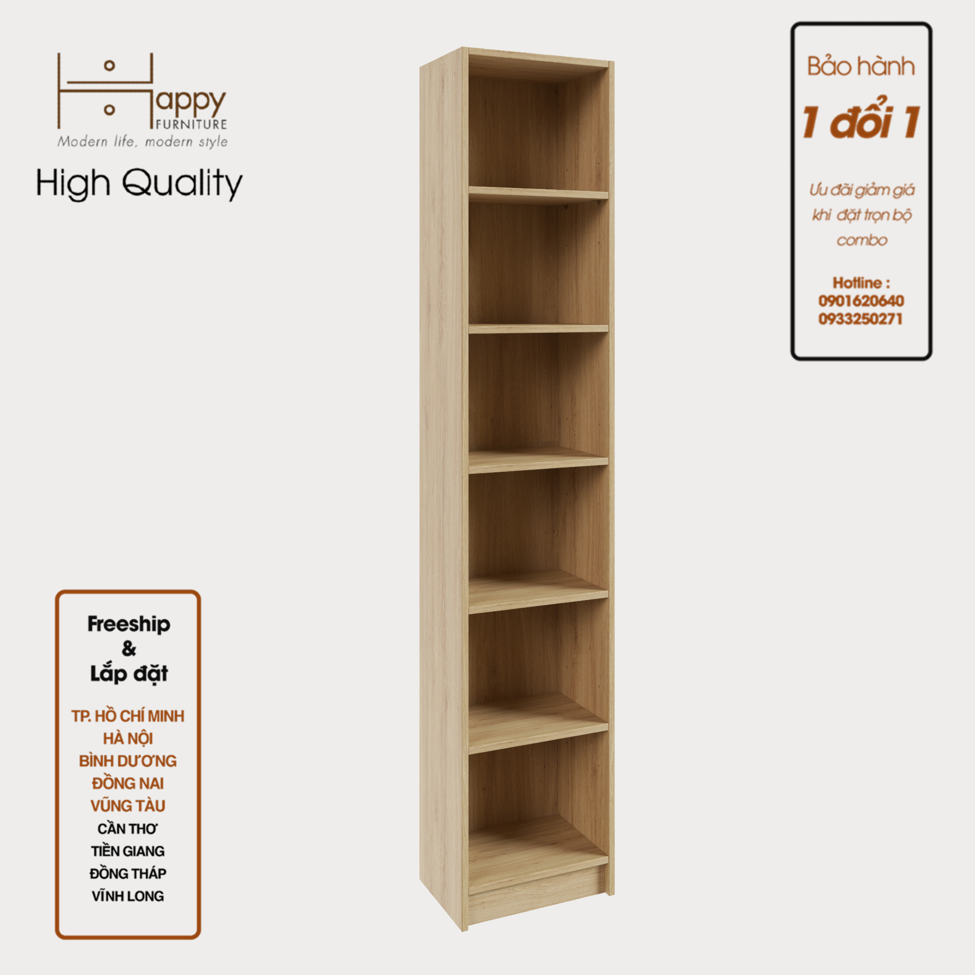 [Happy Home Furniture] CATY, kệ sách 6 tầng size nhỏ,  40cm x 28cm x 202cm (DxRxC), KSA_009