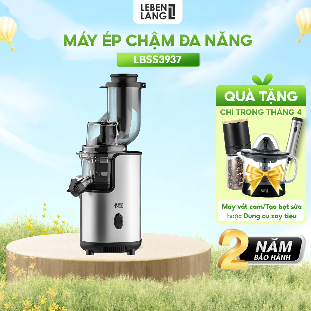 Máy ép chậm đa năng LEBENLANG LBSS3937, công suất 200W, nhỏ gọn tiện lợi, ép kiệt bã, bảo hành 2 năm – hàng chính hãng