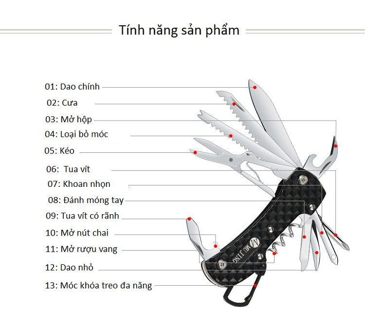 Móc khóa đa năng KH5011KD CAO CẤP 13IN1 - Giao ngẫu nhiên