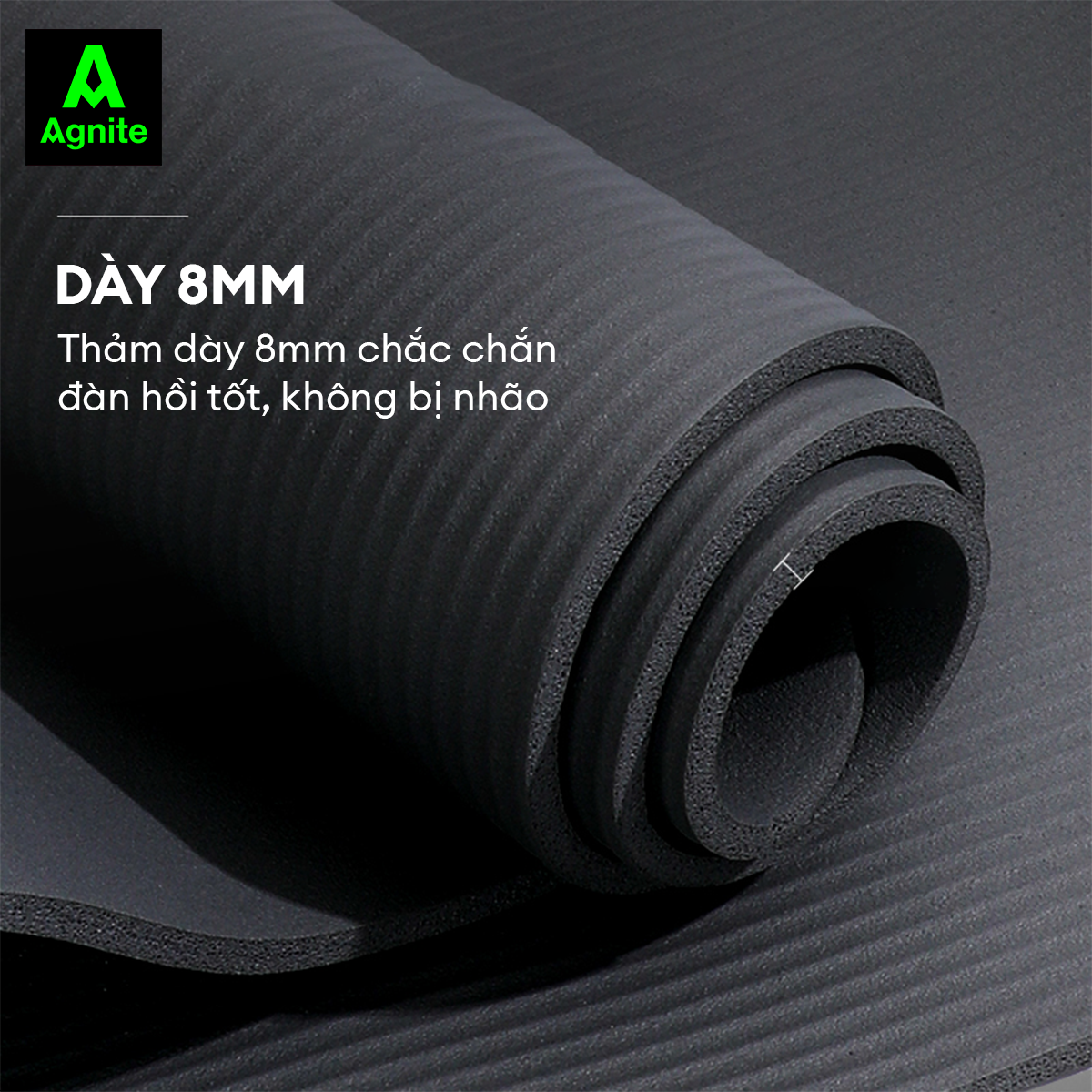 Thảm YOGA chính hãng Agnite dày 10mm, chất liệu NBR mềm mại và chống nước dễ dàng vệ sinh, lau giặt - ER201