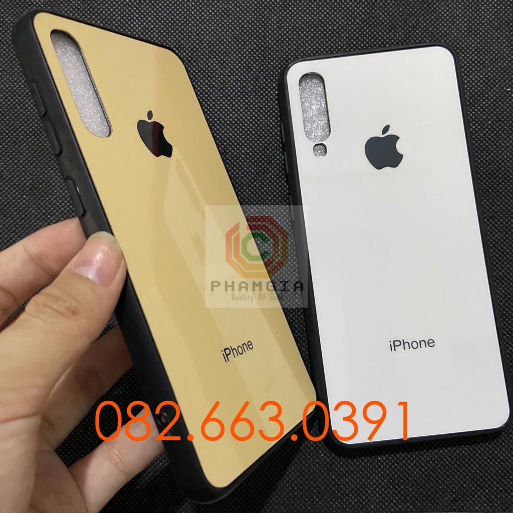 Ốp lưng giả iphone cho Samsung Galaxy A50/A30/A20/A10/M10/M20/M30 mặt lưng phủ bóng ép kính chống bể