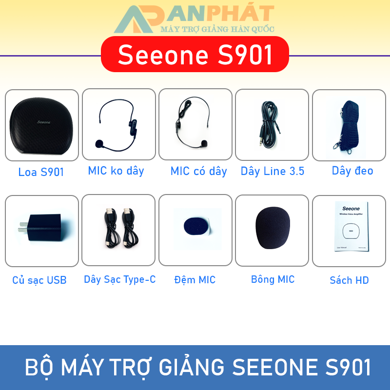 Máy trợ giảng không dây Hàn Quốc Seeone S901 UHF new 2023 Bluetooth 5.0 sóng UHF